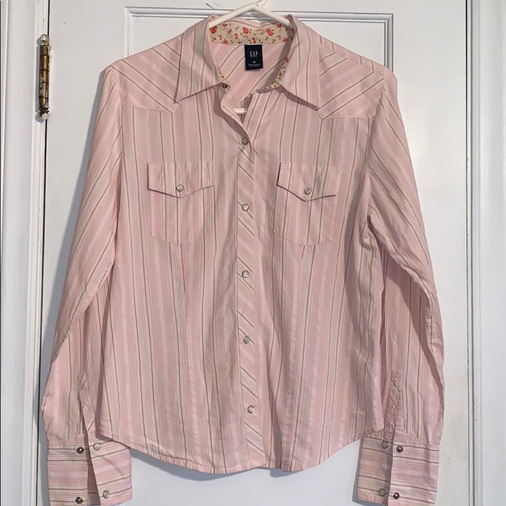 GAP Pink Striped Button-Down Shirt